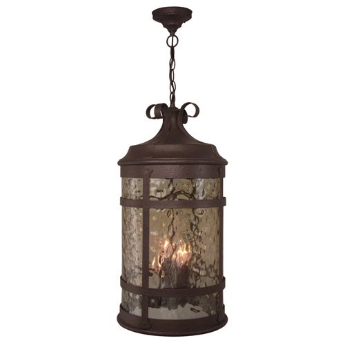 11 7/8" Hanging Exterior Light in Rustic Iron with Hammered Champagne Glass