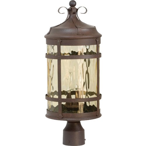 8 3/16" Exterior Post Light in Rustic Iron with Hammered Champagne Glass