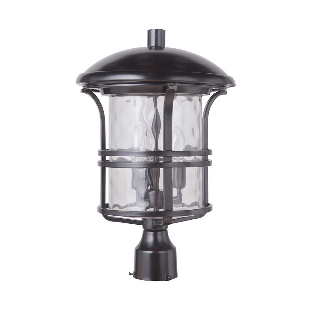3 Light Large Post Mount in Oiled Bronze with Clear Hammered Glass