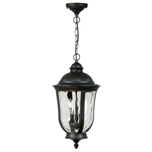 9 1/2" Hanging Exterior Light in Oiled Bronze with Hammered Clear Glass