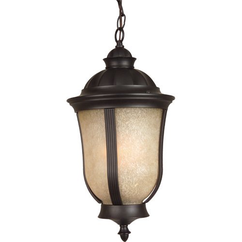 9 1/2" Energy Star Hanging Exterior Light in Oiled Bronze with Tea Stained Scavo Glass