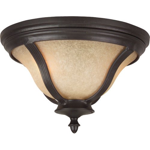 14" Flush Mount Exterior Light in Oiled Bronze with Tea Stained Scavo Glass