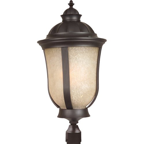 12" Exterior Post Light in Oiled Bronze with Tea Stained Scavo Glass