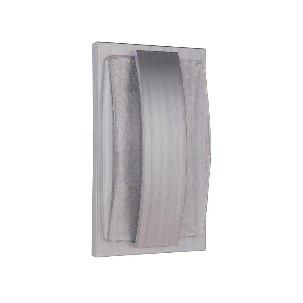 Large LED Pocket Sconce in Brushed Aluminum with Clear Seeded Glass