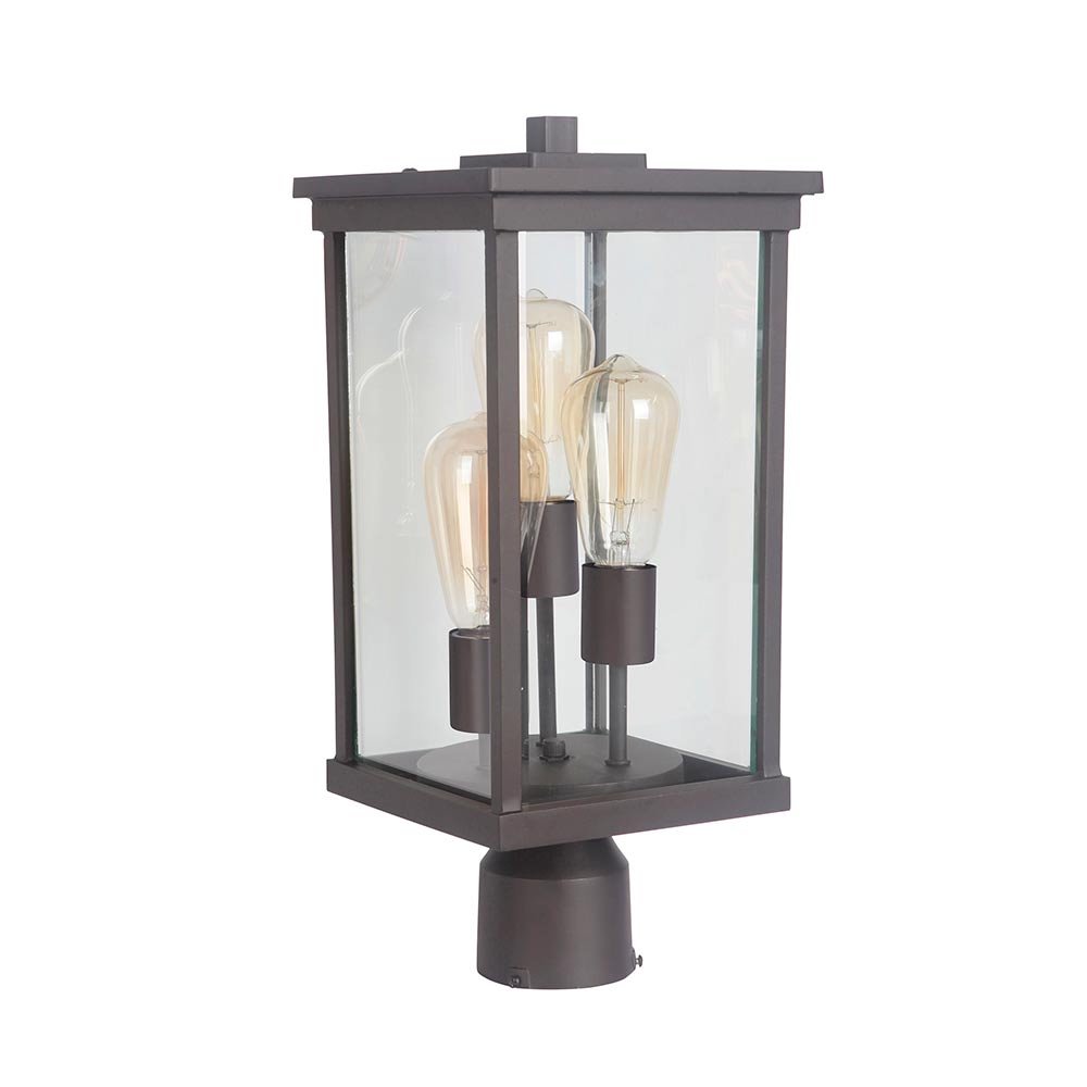 3 Light Large Post Mount in Oiled Bronze with Clear Beveled Glass