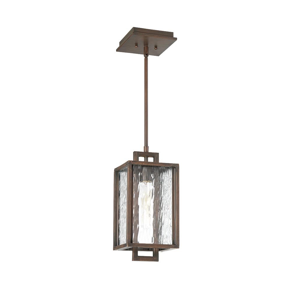 Cubic 1 Light Small Pendant in Aged Bronze Brushed with Clear Water Glass