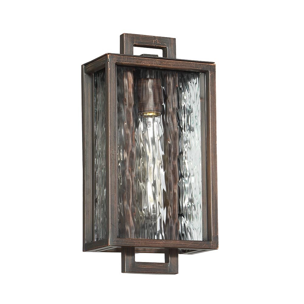 Cubic 1 Light Small Pocket Sconce in Aged Bronze Brushed with Clear Water Glass