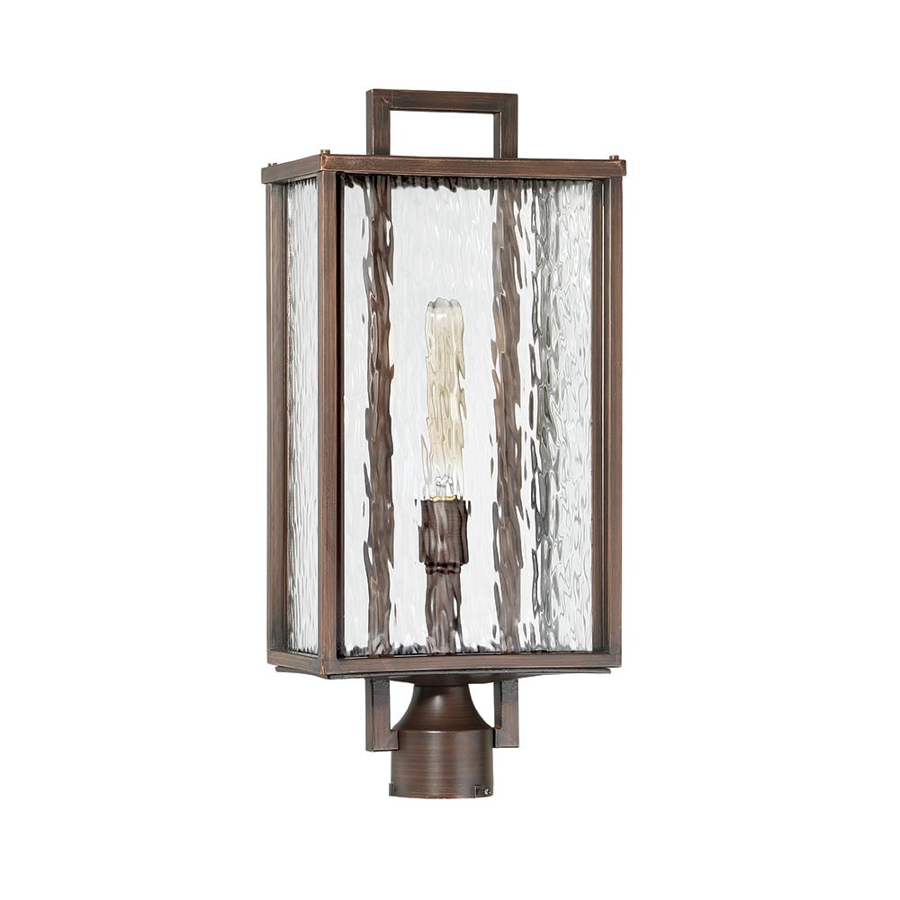 Cubic 1 Light Large Post Mount in Aged Bronze Brushed with Clear Water Glass