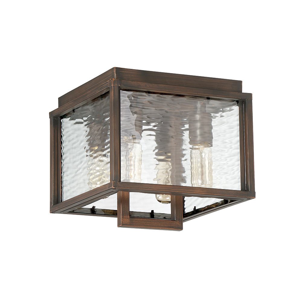 Cubic 4 Light Large Flushmount in Aged Bronze Brushed with Clear Water Glass