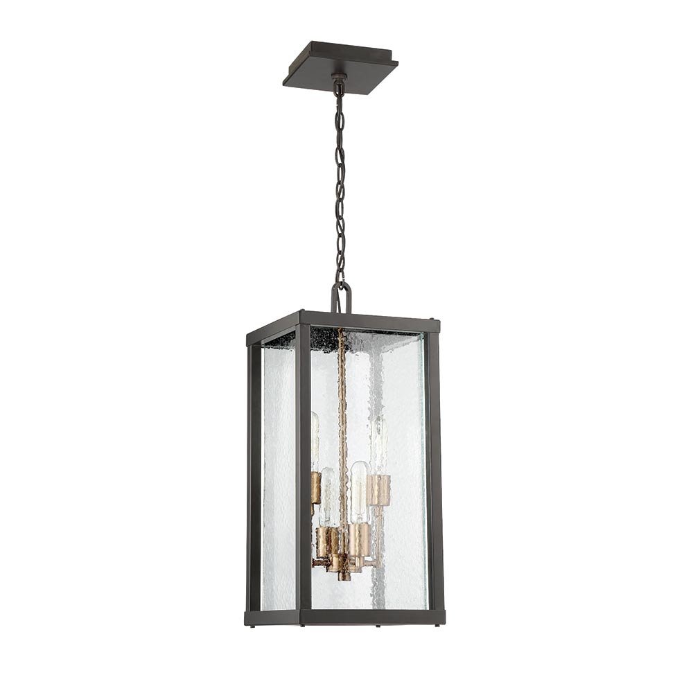 4 Light Large Pendant in Midnight/Patina Aged Brass with Clear Seeded Glass