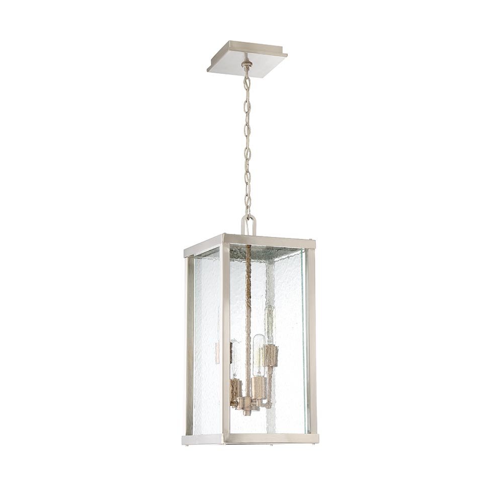4 Light Large Pendant in Brushed Nickel/Patina Aged Brass with Clear Seeded Glass