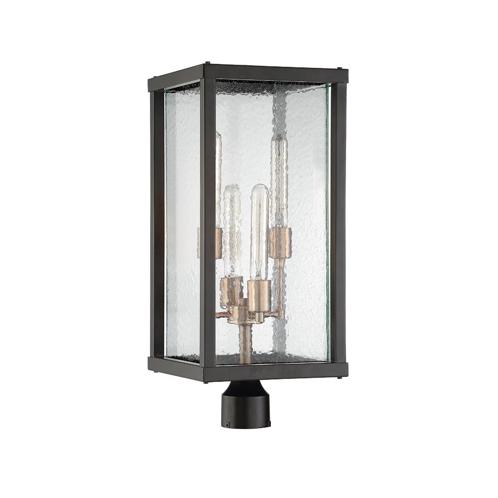 4 Light Large Post Mount in Midnight/Patina Aged Brass with Clear Seeded Glass