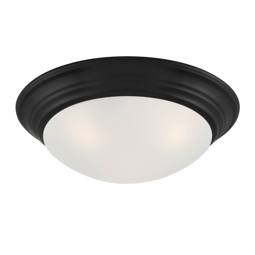 3 Light Flush Mount in Matte Black with Etched Glass 