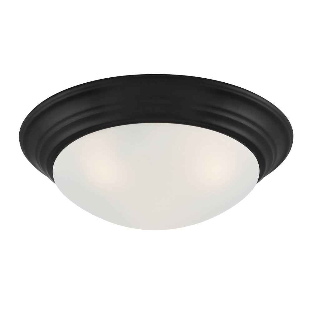 2 Light Flush Mount in Matte Black with Etched Glass 