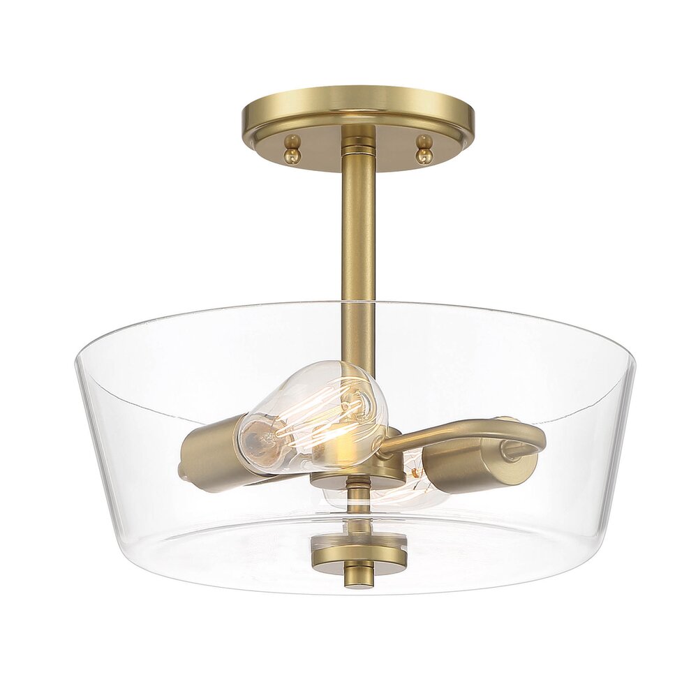 2 Light Semi-Flush in Brushed Gold with Clear Glass