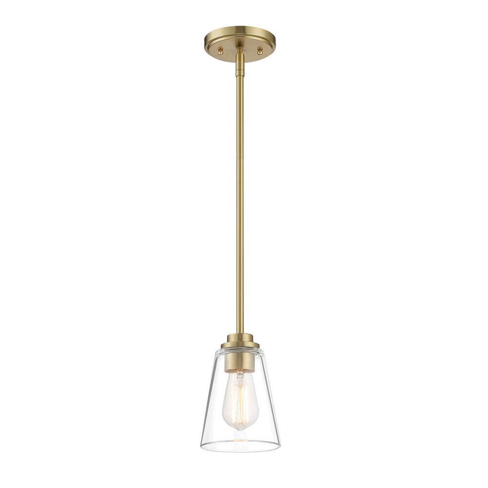 1 Light Pendant in Brushed Gold with Clear Glass