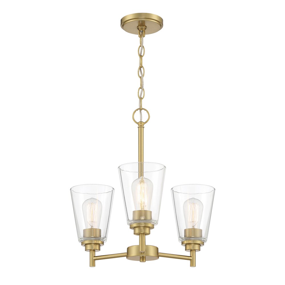 3 Light Chandelier in Brushed Gold with Clear Glass