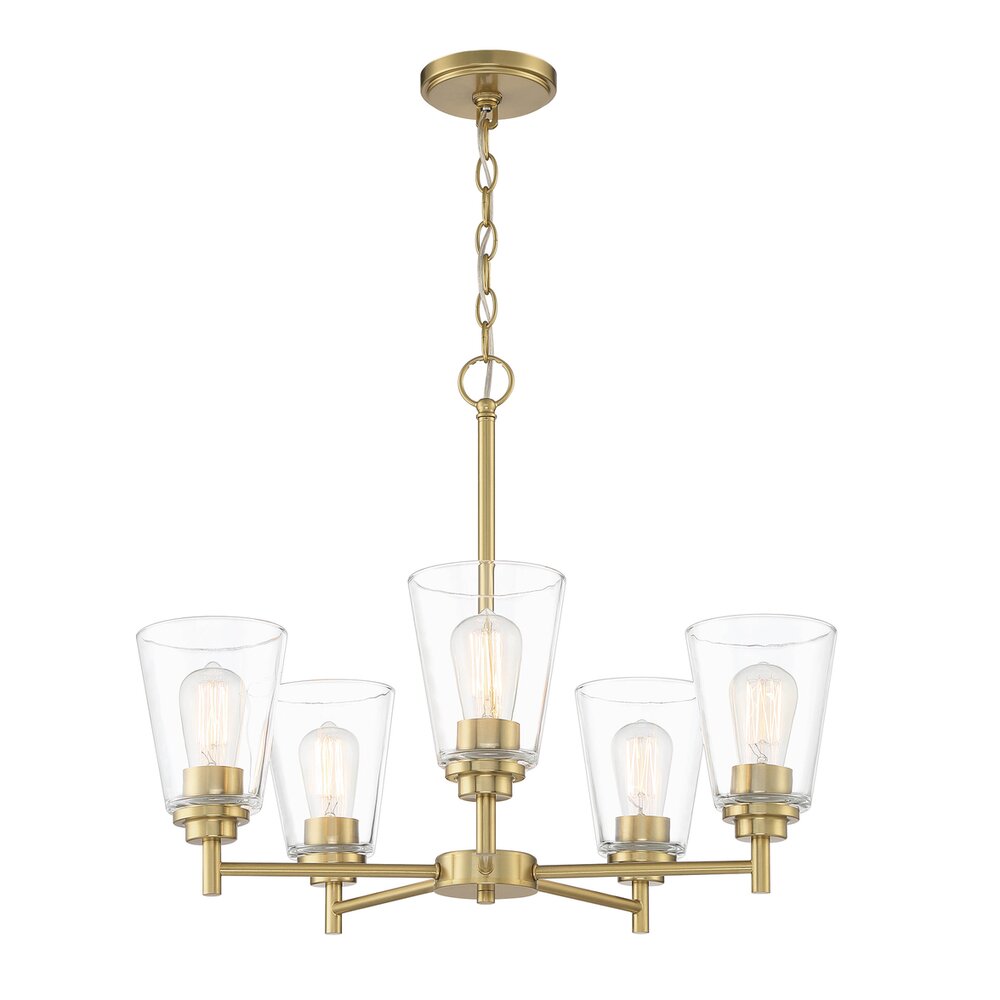 5 Light Chandelier in Brushed Gold with Clear Glass