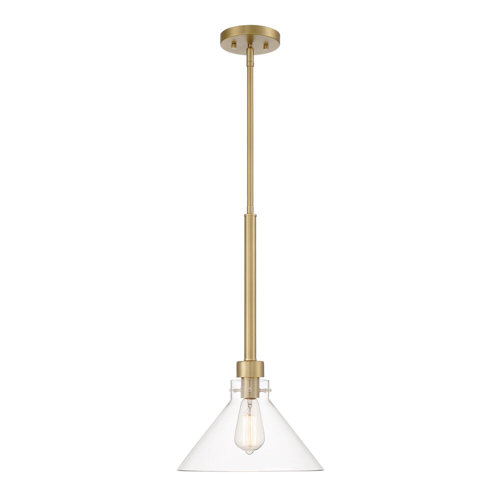 12" 1-Light Contemporary Pendant Light in Brushed Gold with Clear Glass