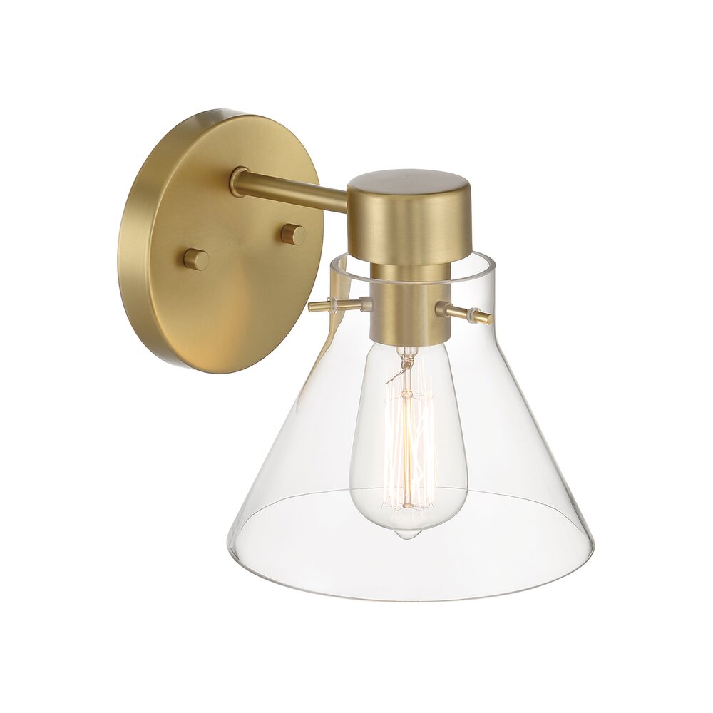 7.5" 1-Light Contemporary Wall Sconce Light in Brushed Gold with Clear Glass