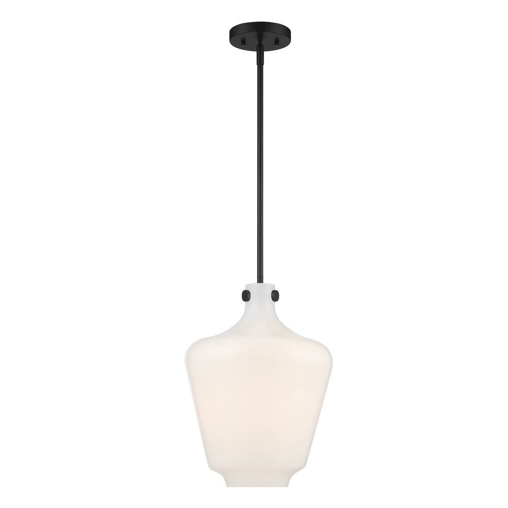 1 Light Pendant in Matte Black with Gloss Opal Glass 