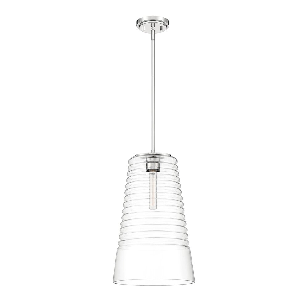 1 Light Pendant in Polished Nickel with Clear Blown Ripple Glass