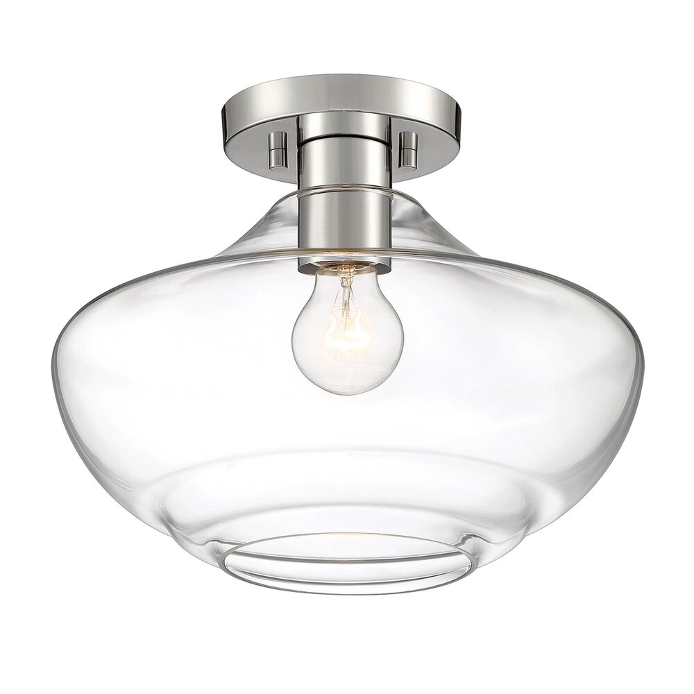 1 Light Semi Flush in Polished Nickel with Clear Glass