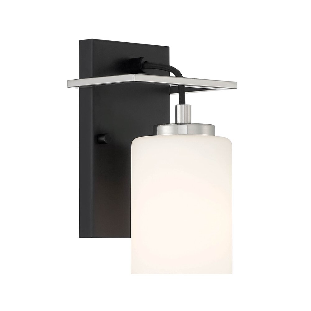 1 Light Wall Sconce in Matte Black with Etched Opal Glass 