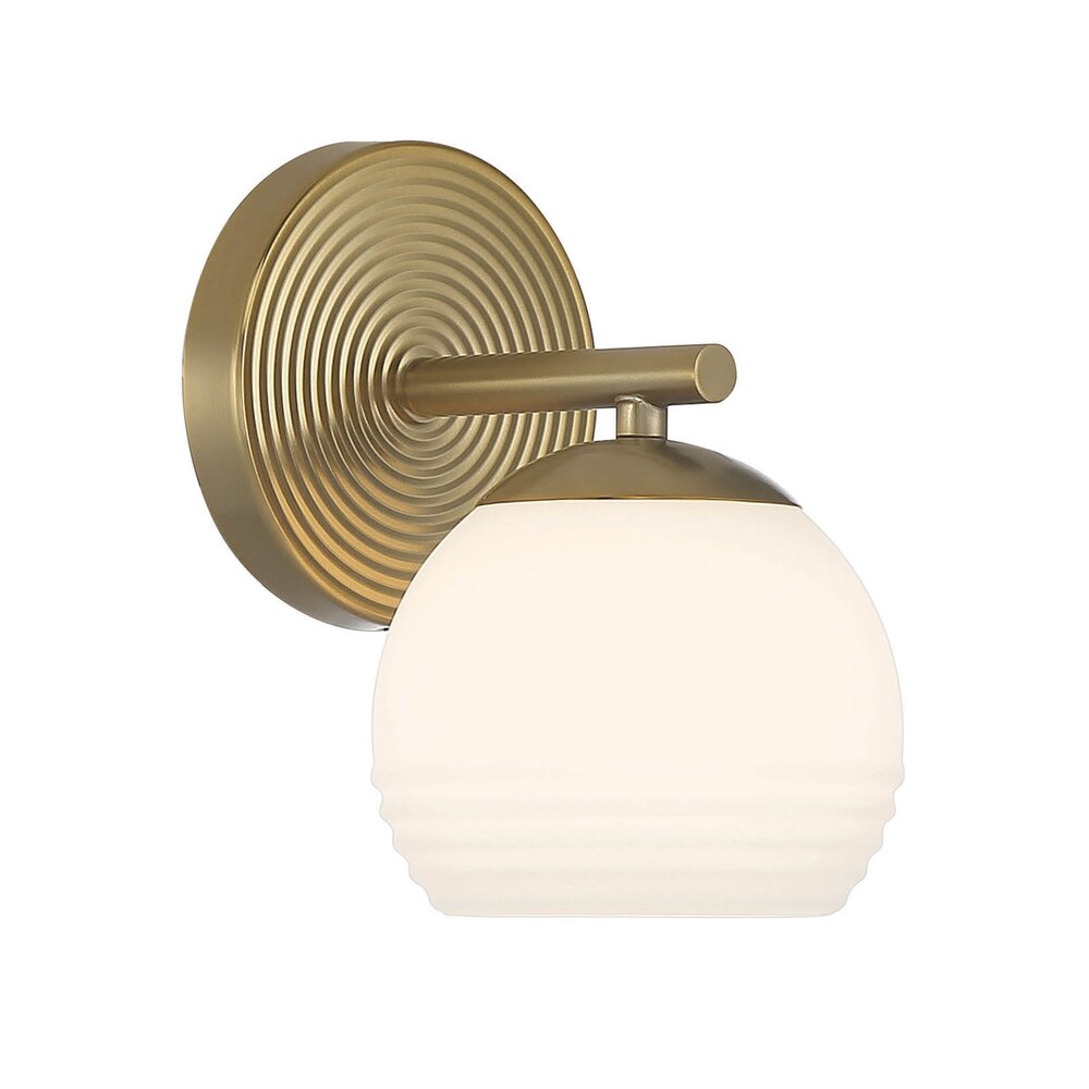1 Light Wall Sconce in Brushed Gold with Etched Opal Glass 