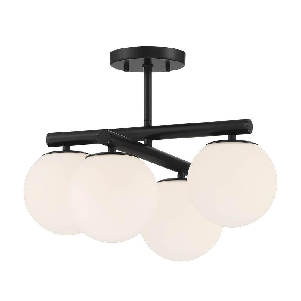 4 Light Semi Flush in Matte Black with Etched Opal Glass 