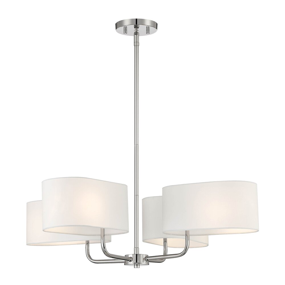 4 Light Chandelier in Polished Nickel with White Fabric Shade 