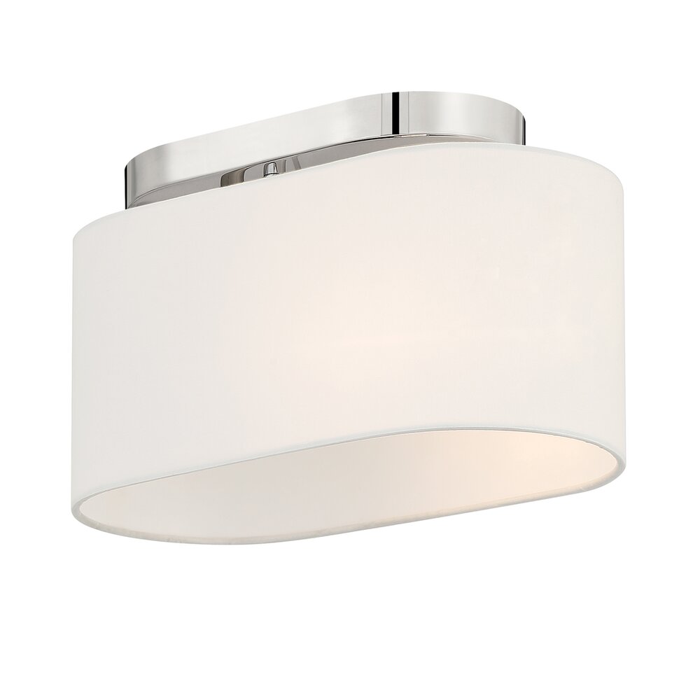 1 Light Semi Flush in Polished Nickel with White Fabric Shade 