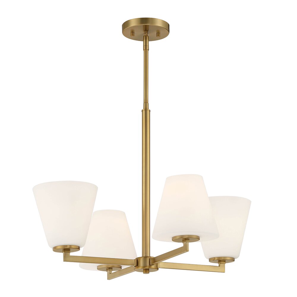 4 Light Chandelier in Brushed Gold with Etched Opal Glass 