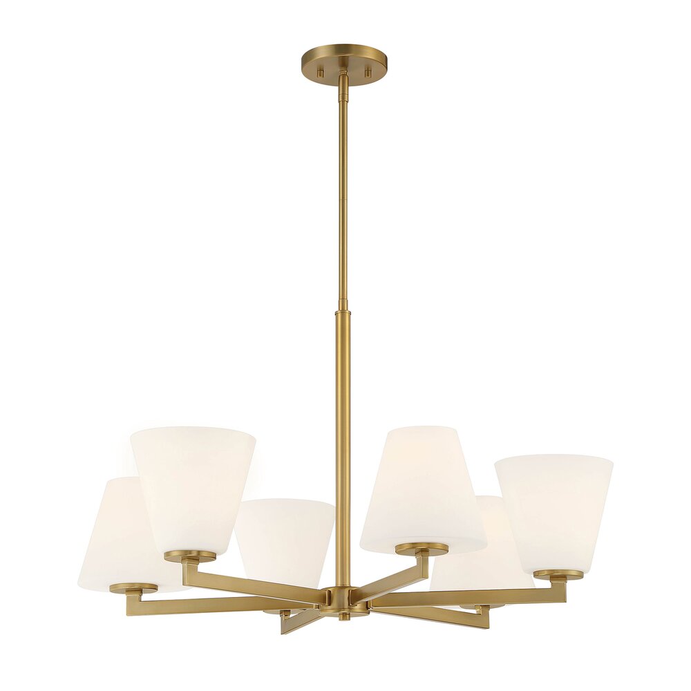 6 Light Chandelier in Brushed Gold with Etched Opal Glass 