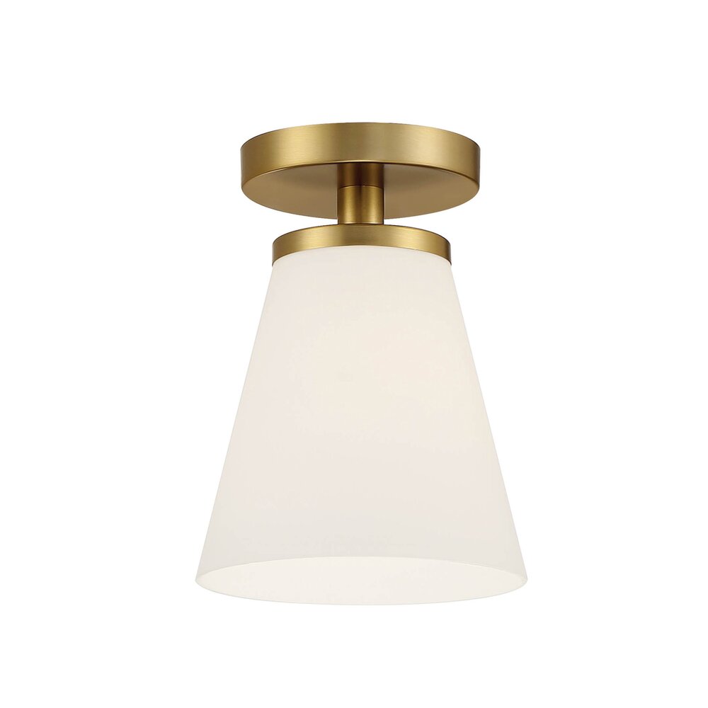 1 Light Semi Flush in Brushed Gold with Etched Opal Glass 