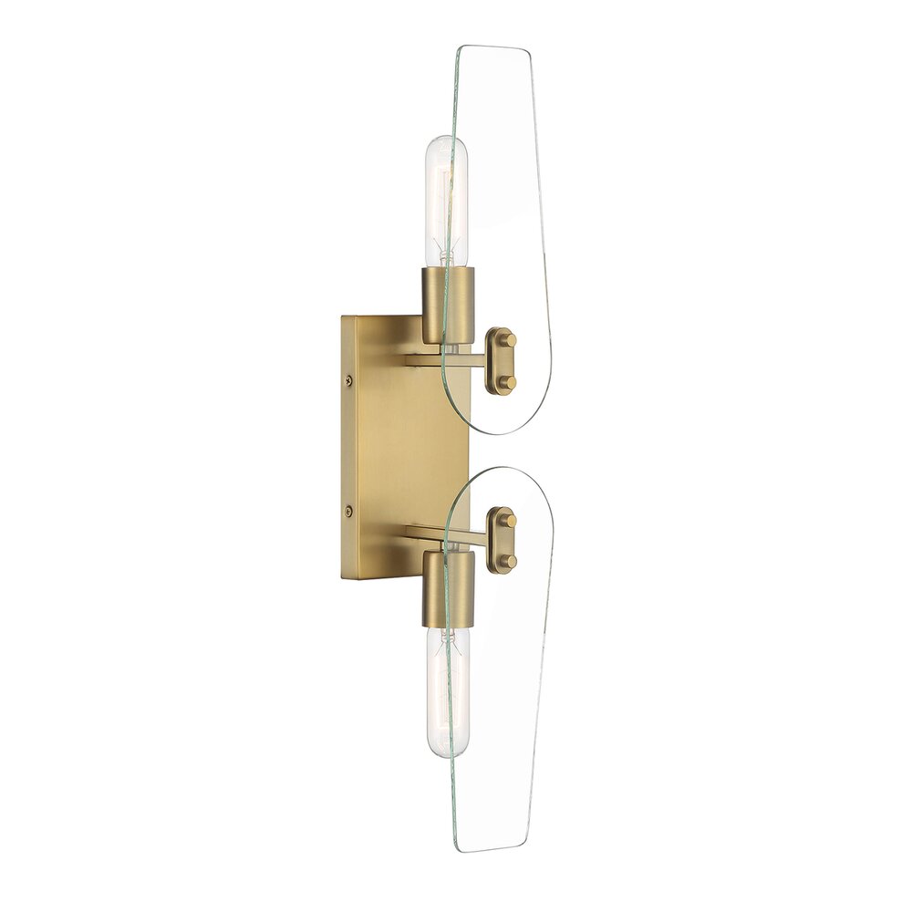 2 Light Wall Sconce in Brushed Gold with Clear Glass 