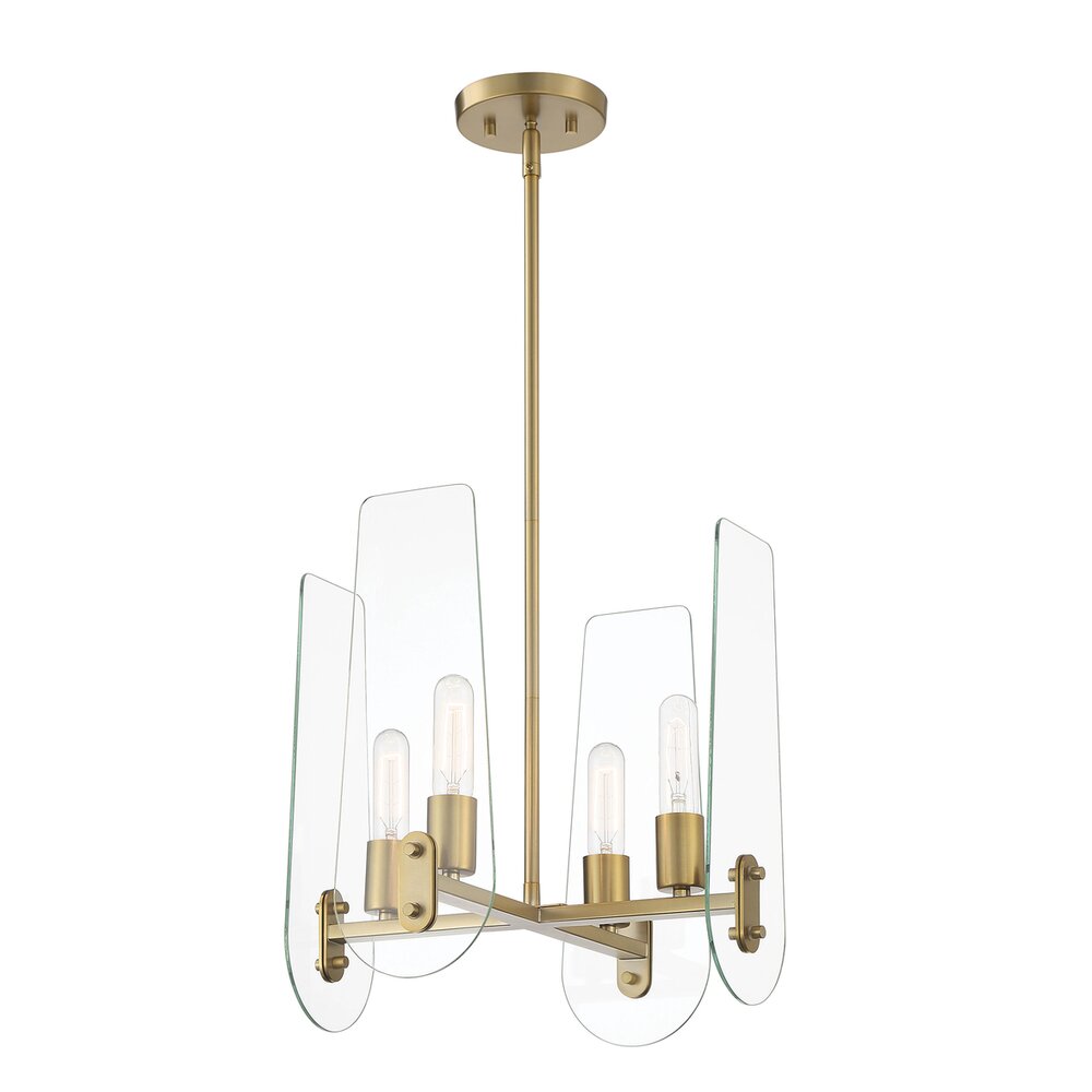 4 Light Chandelier in Brushed Gold with Clear Glass