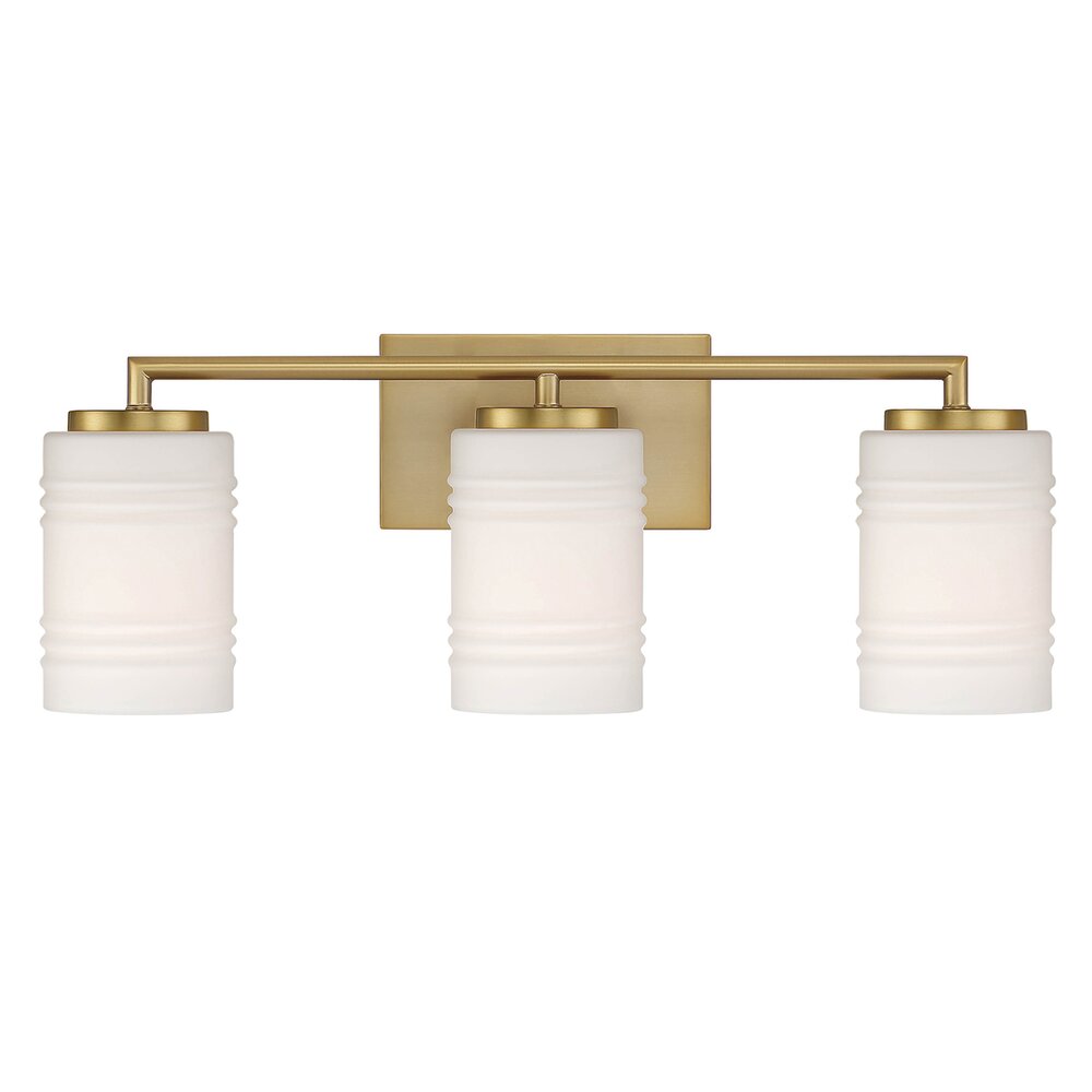 3 Light Vanity in Brushed Gold with Etched Opal Glass 