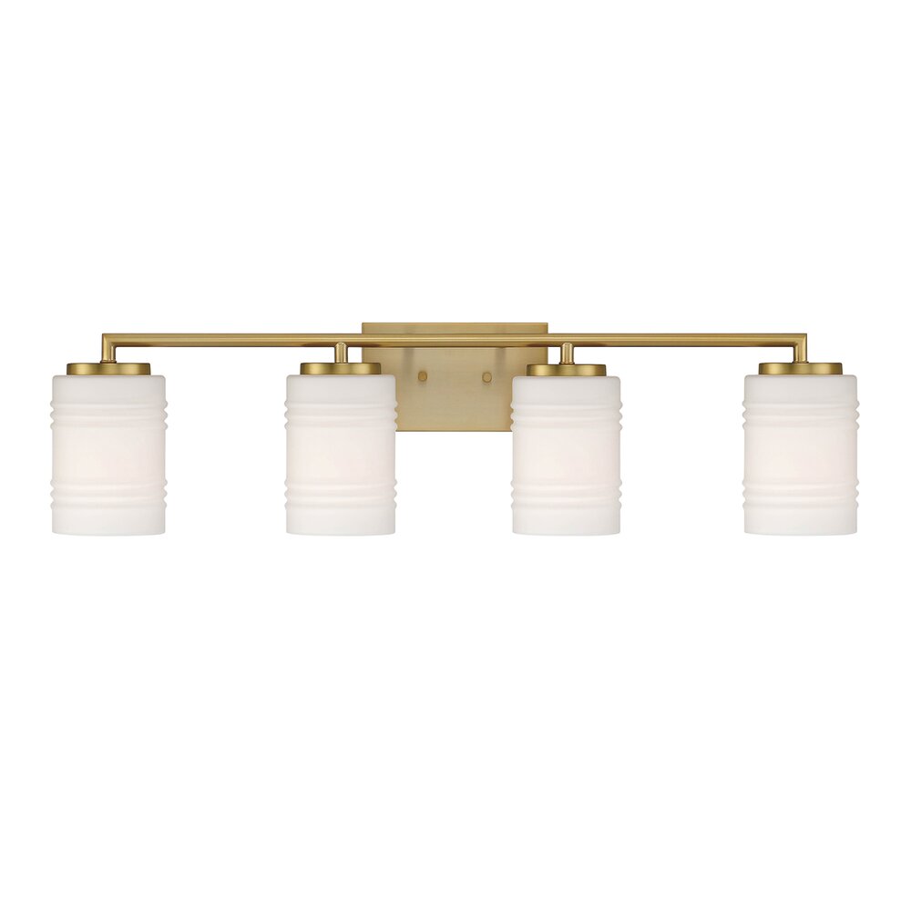 4 Light Vanity in Brushed Gold with Etched Opal Glass 