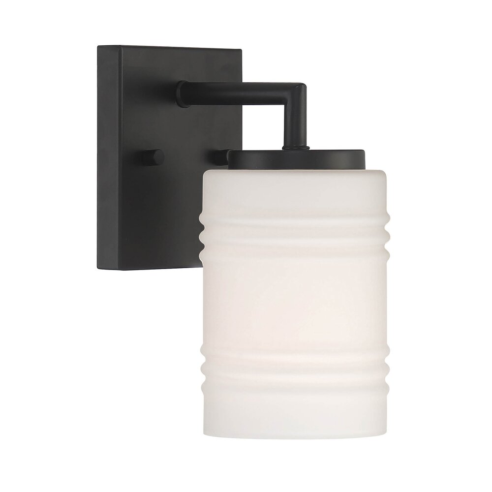 1 Light Wall Sconce in Matte Black with Etched Opal Glass 