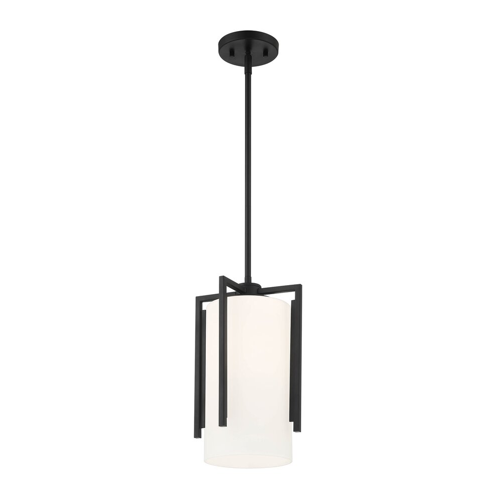 1 Light Pendant in Matte Black with Etched Opal Glass 