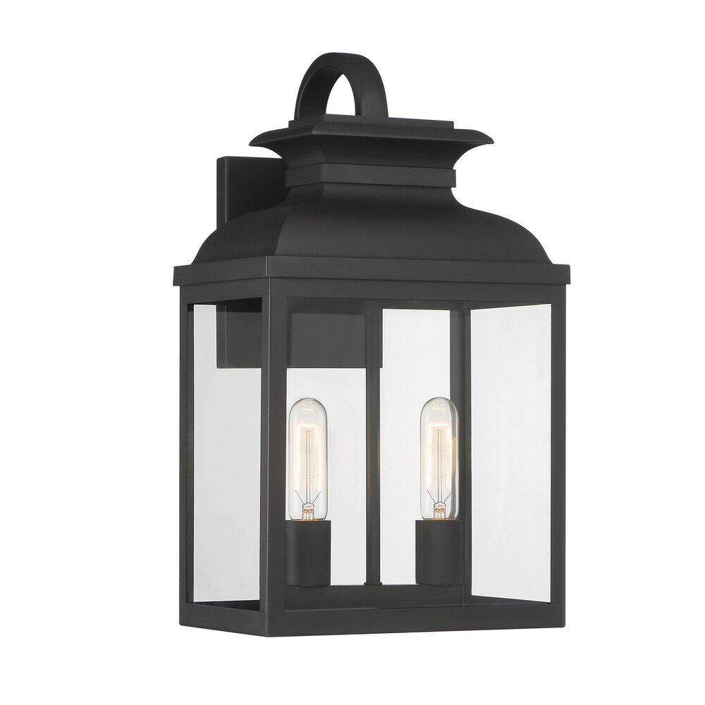 2 Light Wall Lantern in Black with Clear Glass