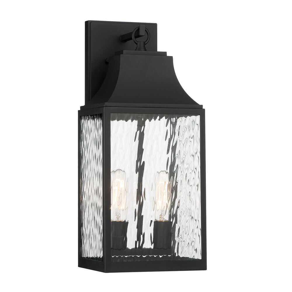 2 Light Wall Lantern in Black with Water Glass