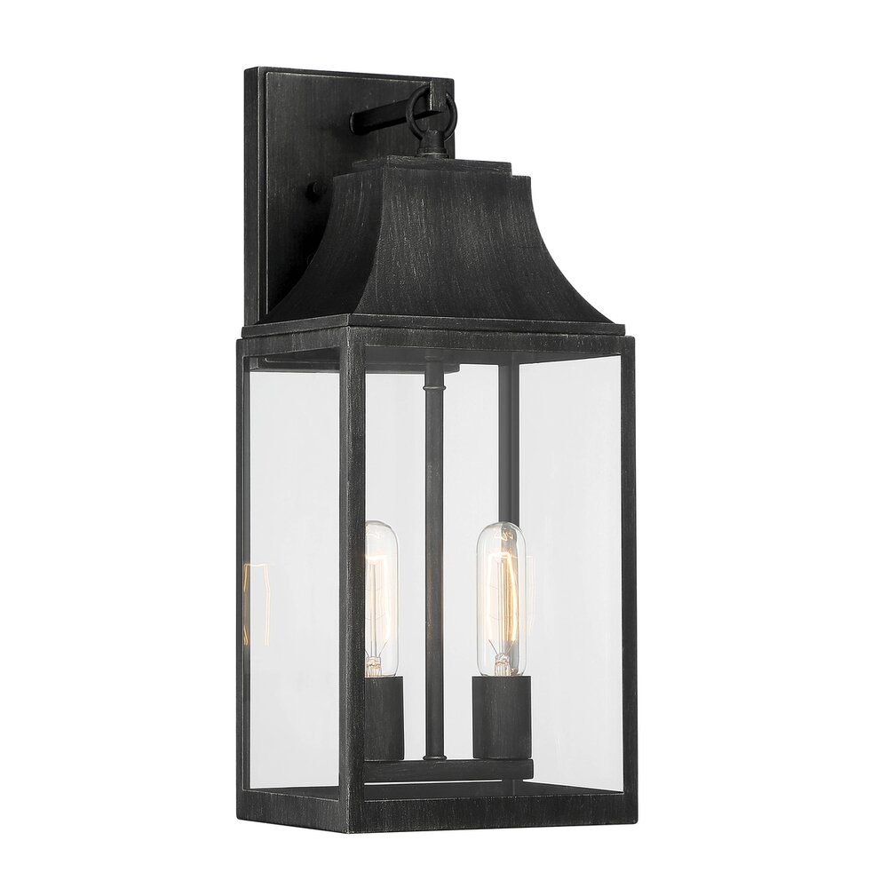 2 Light Wall Lantern in Weathered Pewter with Clear Glass