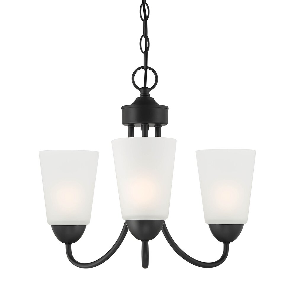 3 Light Chandelier in Matte Black with Frosted Glass 