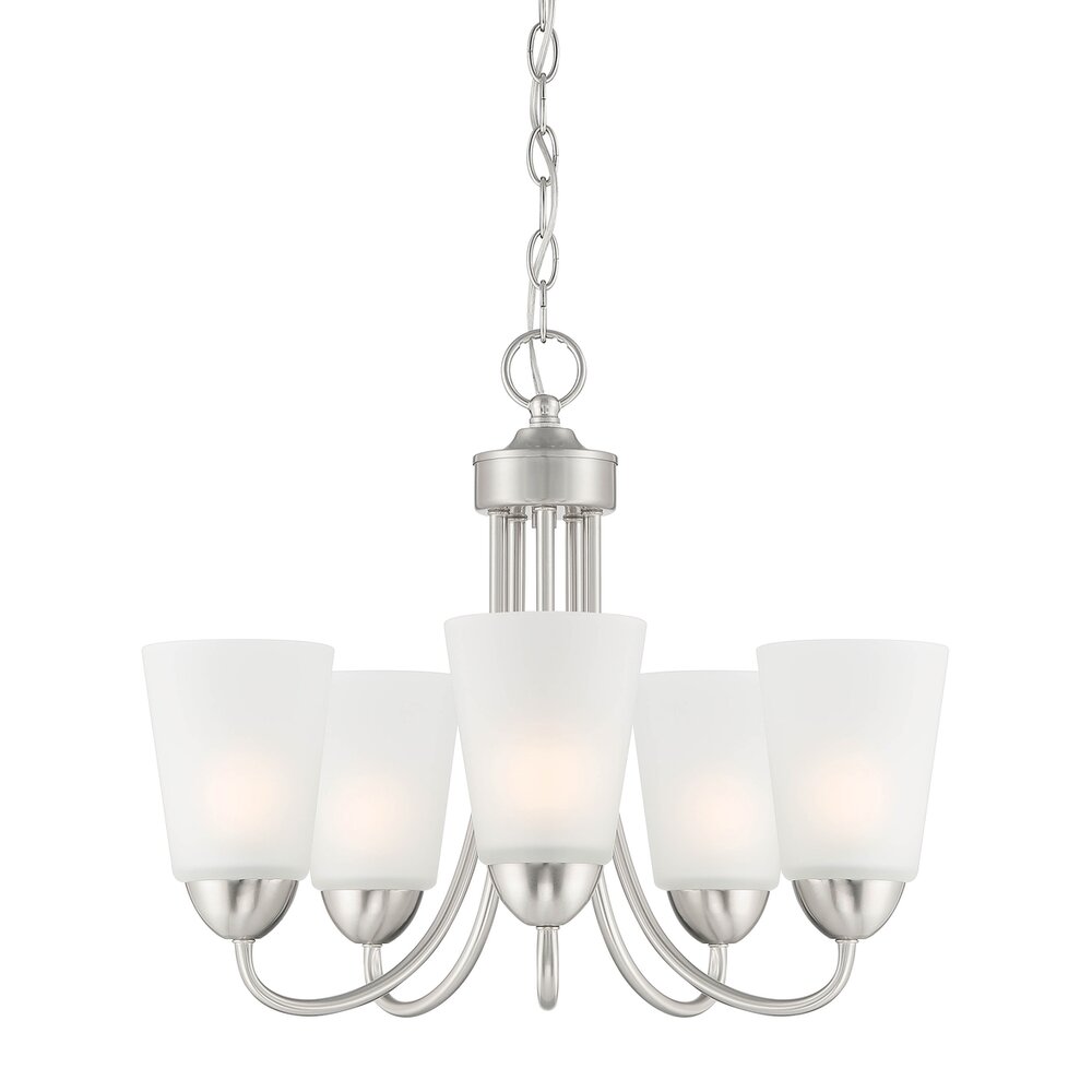 5 Light Chandelier in Brushed Nickel with Frosted Glass 