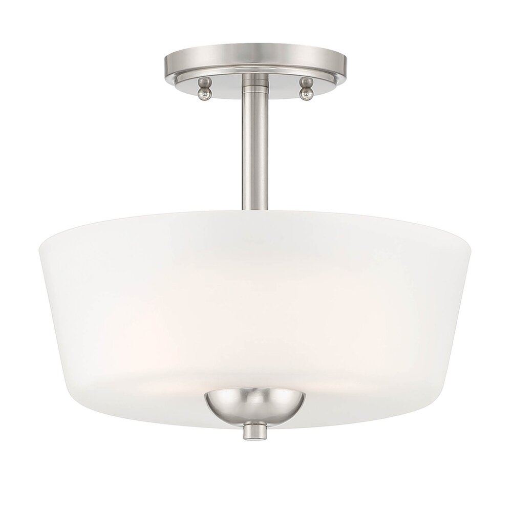 2 Light Semi Flush in Brushed Nickel with Frosted Glass 