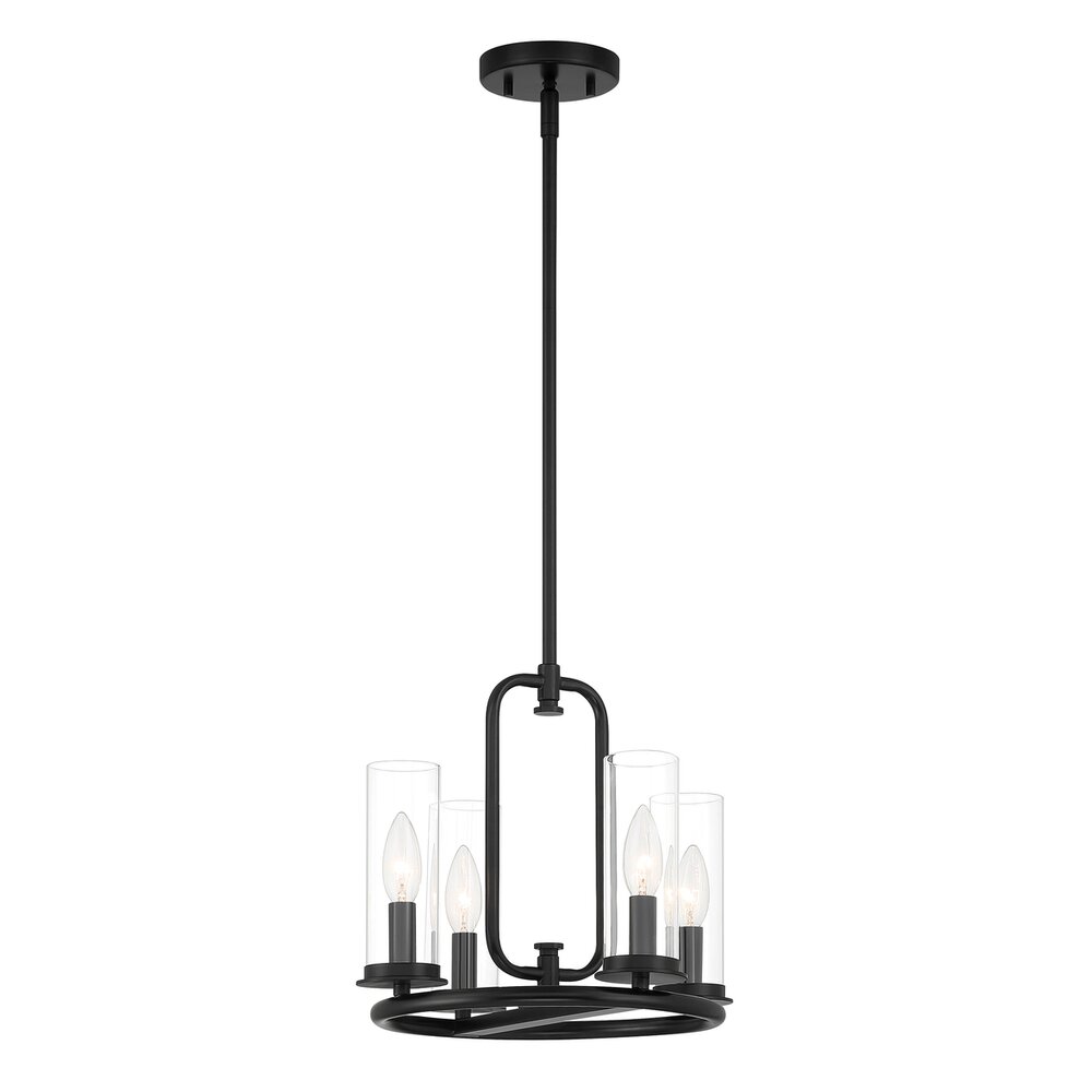 4 Light Pendant Convertible in Matte Black with Clear Glass 