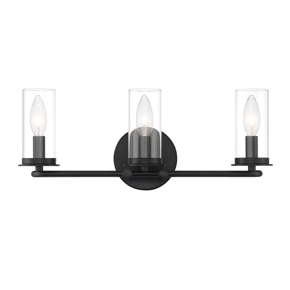 3 Light Vanity in Matte Black with Clear Glass 