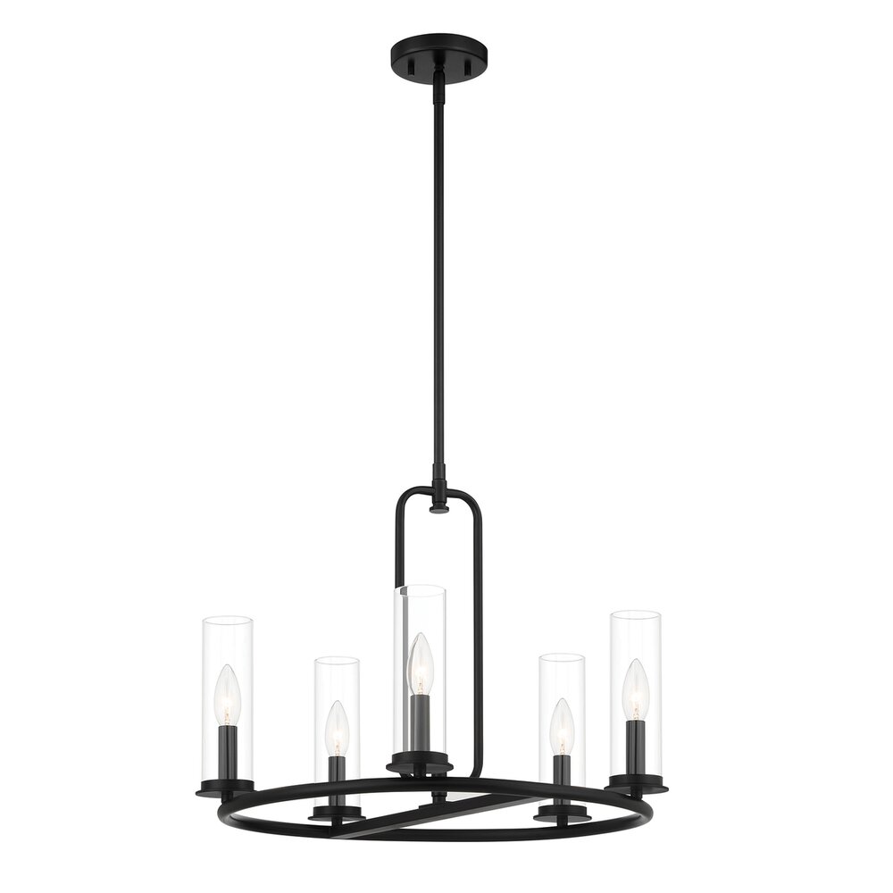 5 Light Chandelier in Matte Black with Clear Glass 